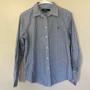 Ralph Lauren Green Label  Black/Blue/White Houndstooth Blouse